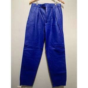 Vtg High Rollers Royal Blue Leather Pleated Trousers Pants Made in Korea Size 30